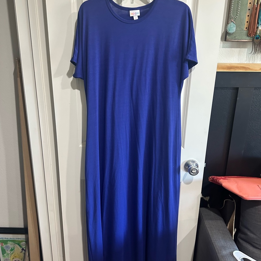 LuLaRoe Blue Casual Maxi Dress Short Sleeve Crew Neck